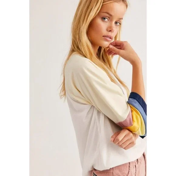 Free People Camp Collection Size X-Small White Yellow Stripe Casual Woman's Top - Picture 2 of 10